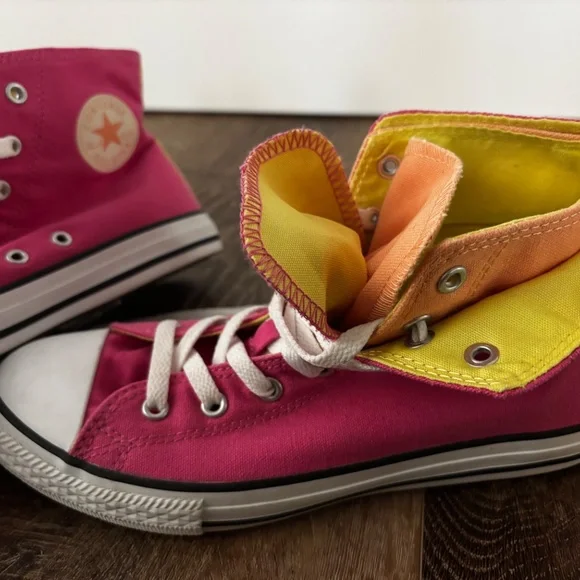 Converse High-tops (Pink, Yellow & Orange) - Picture 3 of 9